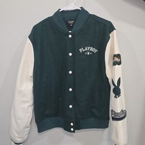 PLAYBOY Green and White Jacket with Logo Patches